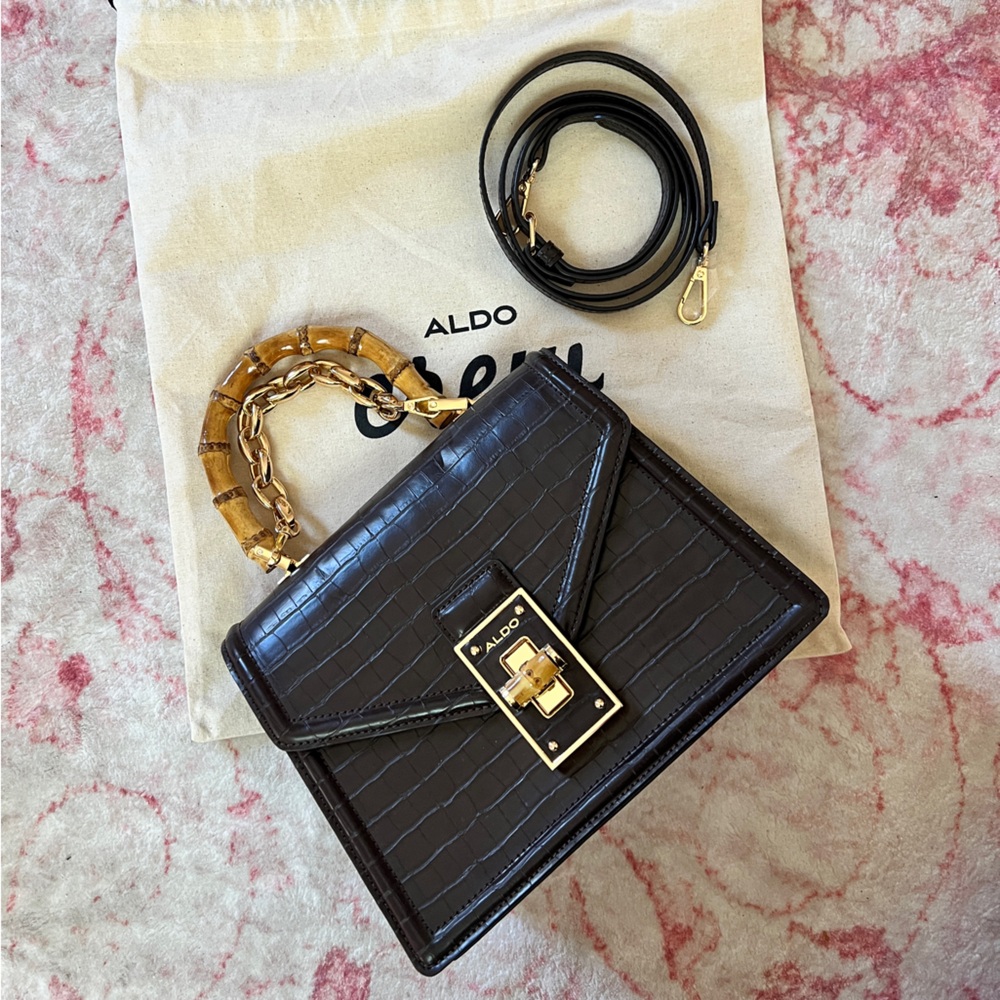 Aldo Black Croc-Pattern Crossbody Bag